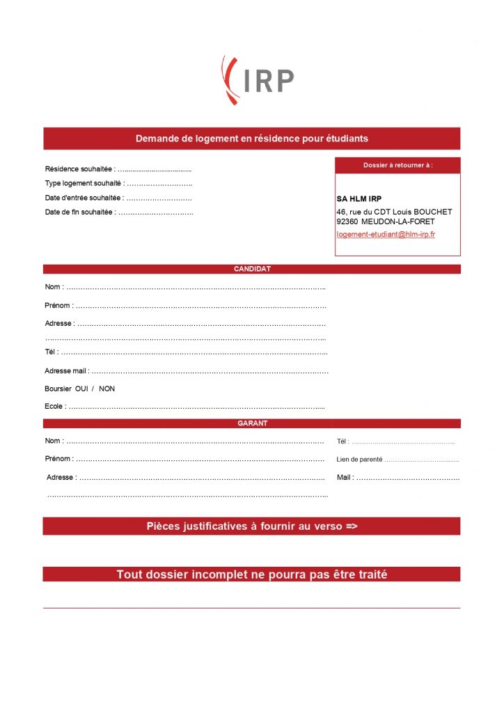 dossier de demande de logement etudiant